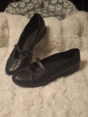 Rockport Black Leather Mary Jane Flats Comfort Shoes Size 9W